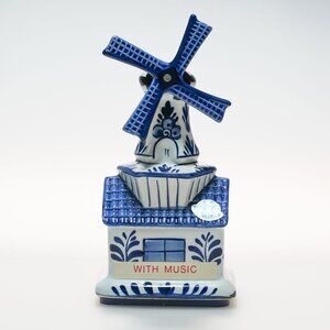 Vintage Bosman Delft Blue Porcelain Windmill Music Box